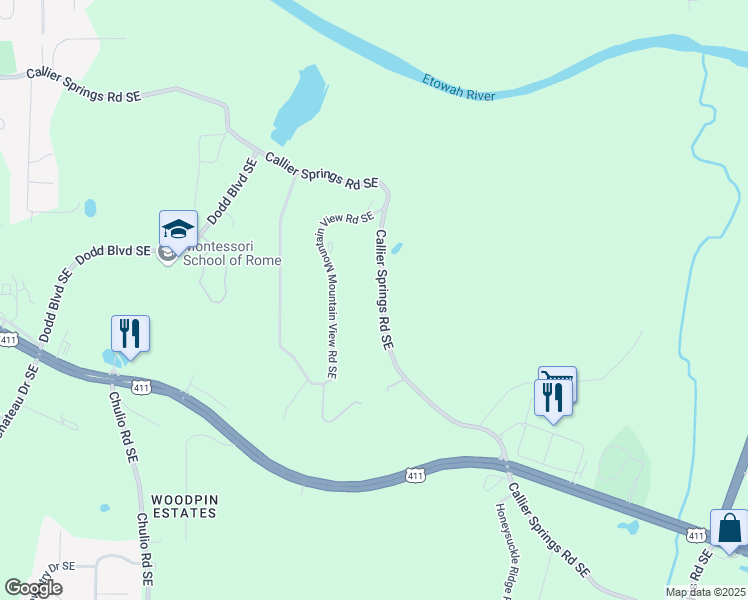 map of restaurants, bars, coffee shops, grocery stores, and more near 3038 Callier Springs Road Southeast in Rome