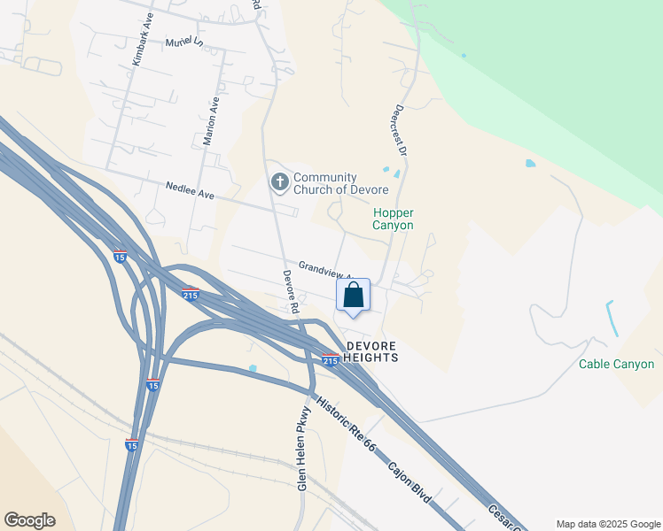 map of restaurants, bars, coffee shops, grocery stores, and more near 18484 Grandview Avenue in San Bernardino