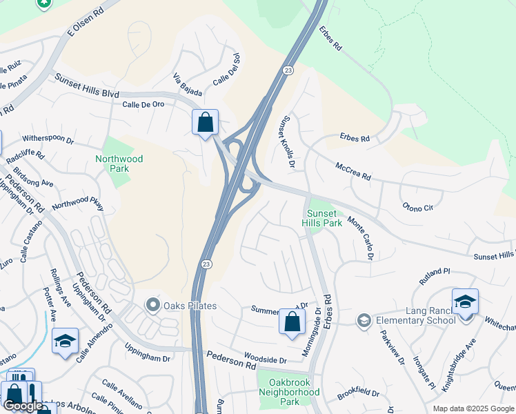 map of restaurants, bars, coffee shops, grocery stores, and more near 3375 Montagne Way in Thousand Oaks