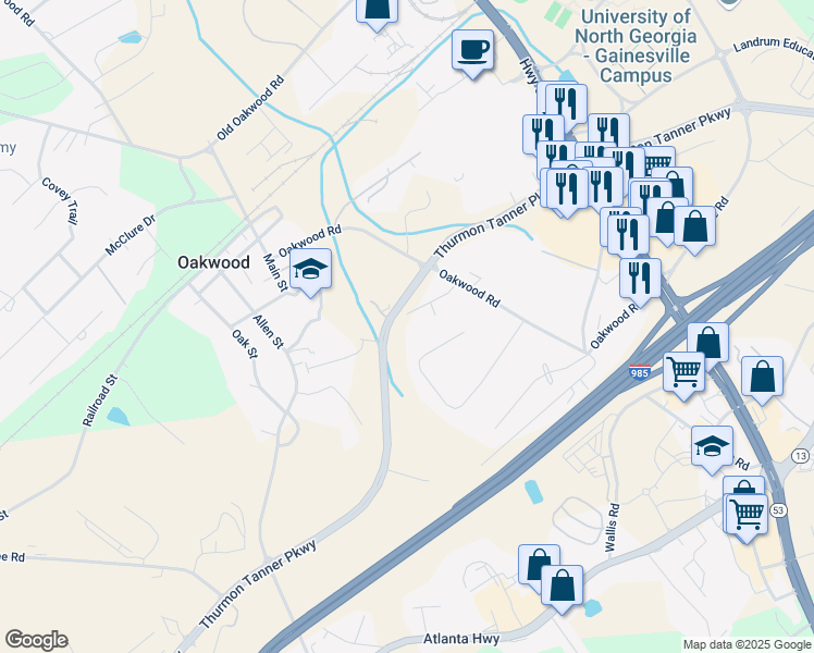 map of restaurants, bars, coffee shops, grocery stores, and more near 4439 Nellie Drive in Oakwood