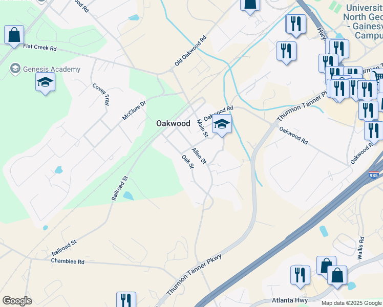 map of restaurants, bars, coffee shops, grocery stores, and more near 4404 Allen Street in Oakwood