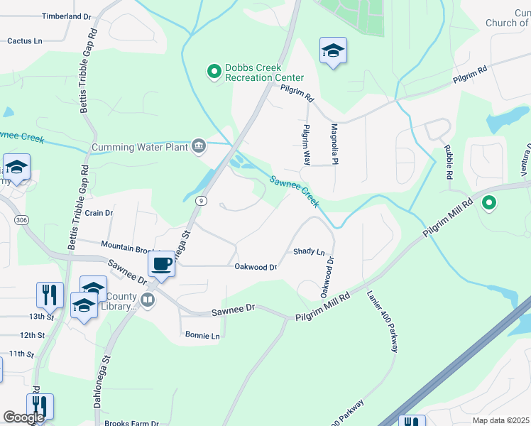 map of restaurants, bars, coffee shops, grocery stores, and more near 175 Pirkle Court in Cumming
