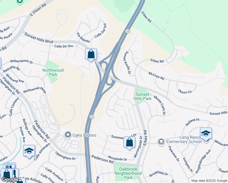 map of restaurants, bars, coffee shops, grocery stores, and more near 3375 Montagne Way in Thousand Oaks