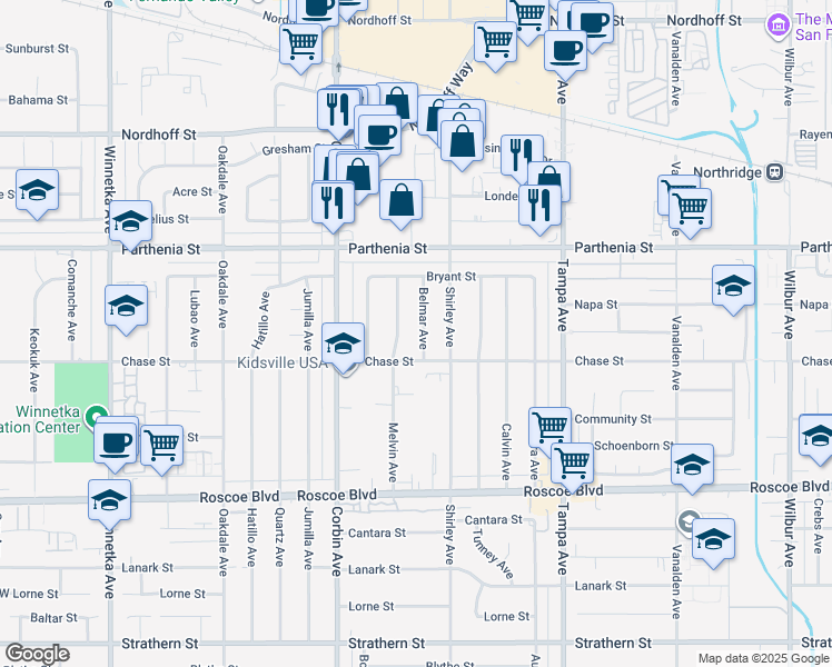 map of restaurants, bars, coffee shops, grocery stores, and more near 8529 Belmar Avenue in Los Angeles