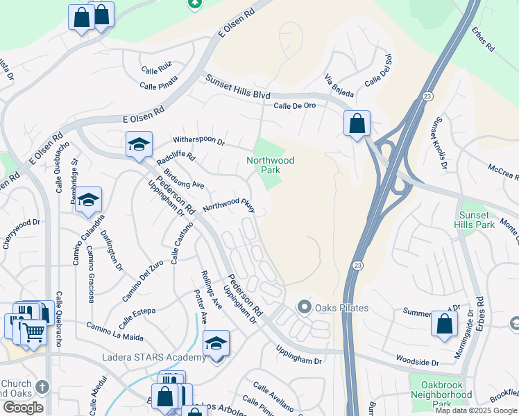 map of restaurants, bars, coffee shops, grocery stores, and more near 1453 Mabrey Court in Thousand Oaks
