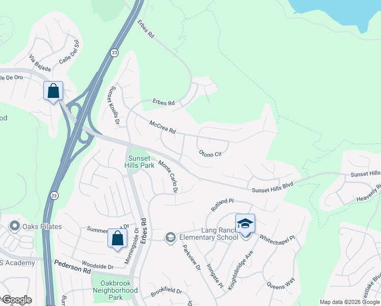 map of restaurants, bars, coffee shops, grocery stores, and more near 2225 Calle Riscoso in Thousand Oaks