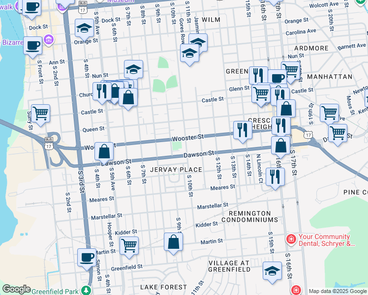 map of restaurants, bars, coffee shops, grocery stores, and more near 812 South 10th Street in Wilmington