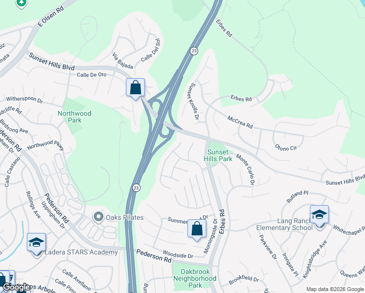 map of restaurants, bars, coffee shops, grocery stores, and more near 3386 Montagne Way in Thousand Oaks