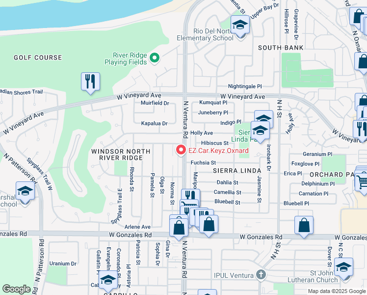 map of restaurants, bars, coffee shops, grocery stores, and more near 2157 N Ventura Rd in Oxnard