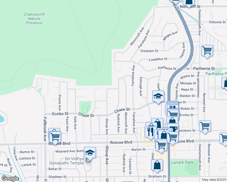 map of restaurants, bars, coffee shops, grocery stores, and more near 22314 Michale Street in Los Angeles