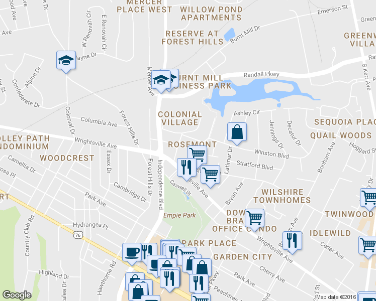 map of restaurants, bars, coffee shops, grocery stores, and more near 806 Rosemont Avenue in Wilmington
