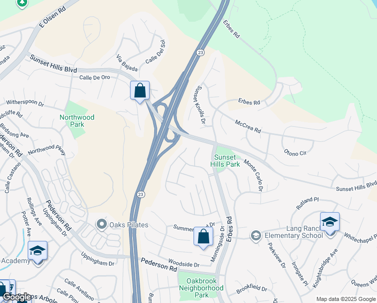 map of restaurants, bars, coffee shops, grocery stores, and more near 3386 Montagne Way in Thousand Oaks