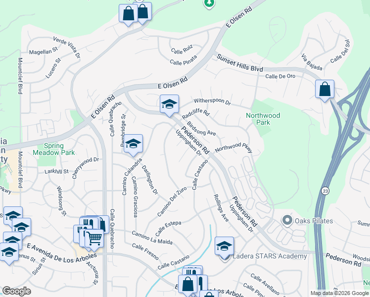 map of restaurants, bars, coffee shops, grocery stores, and more near 3283 Lanier Place in Thousand Oaks