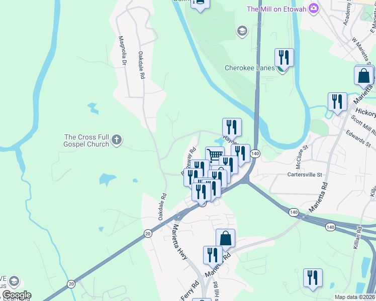 map of restaurants, bars, coffee shops, grocery stores, and more near 170 Ridgeway Road in Canton
