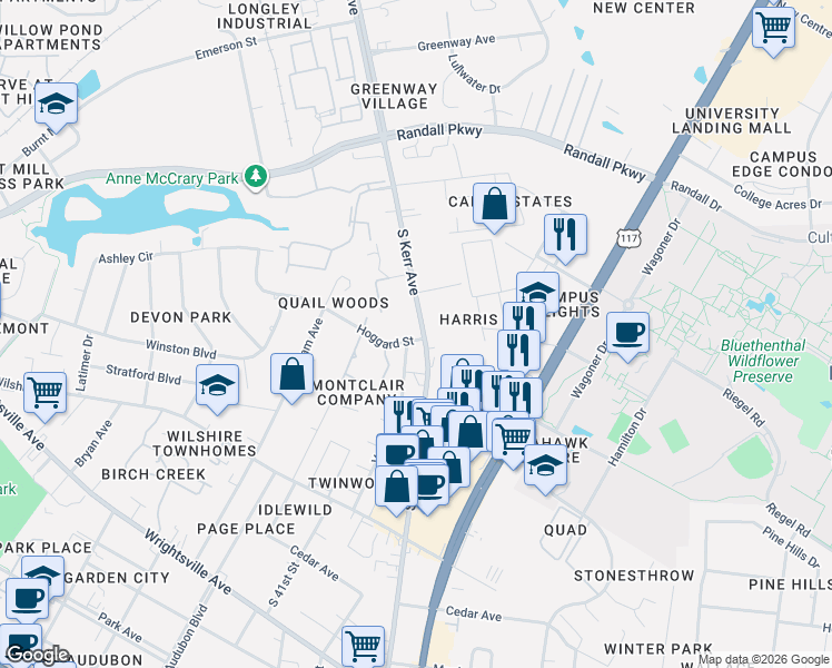 map of restaurants, bars, coffee shops, grocery stores, and more near in Wilmington