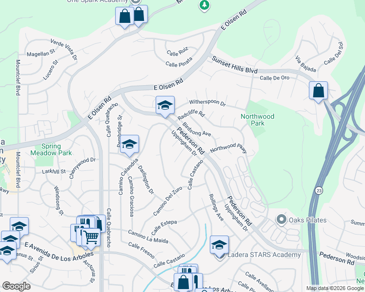map of restaurants, bars, coffee shops, grocery stores, and more near 3283 Lanier Place in Thousand Oaks