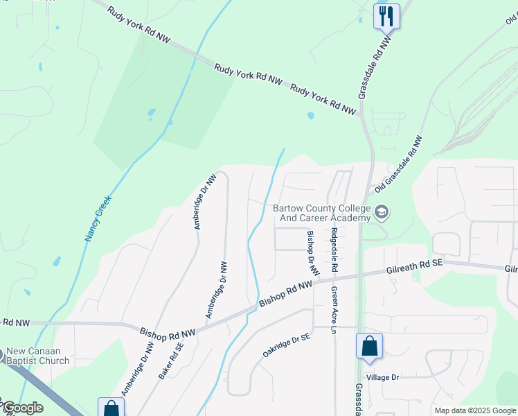 map of restaurants, bars, coffee shops, grocery stores, and more near 14 Mill Rock Drive Northwest in Cartersville