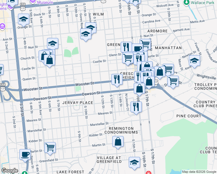 map of restaurants, bars, coffee shops, grocery stores, and more near 812 South 13th Street in Wilmington