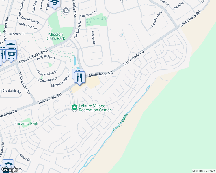 map of restaurants, bars, coffee shops, grocery stores, and more near 6227 Calle Bodega in Camarillo