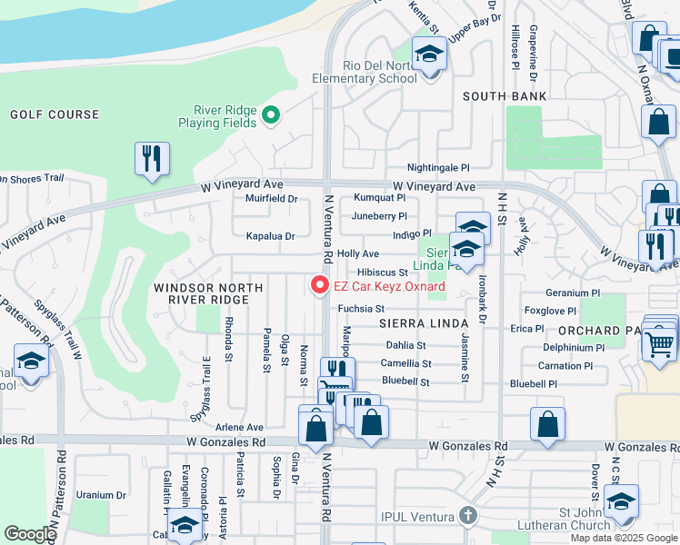 map of restaurants, bars, coffee shops, grocery stores, and more near 2157 North Ventura Road in Oxnard