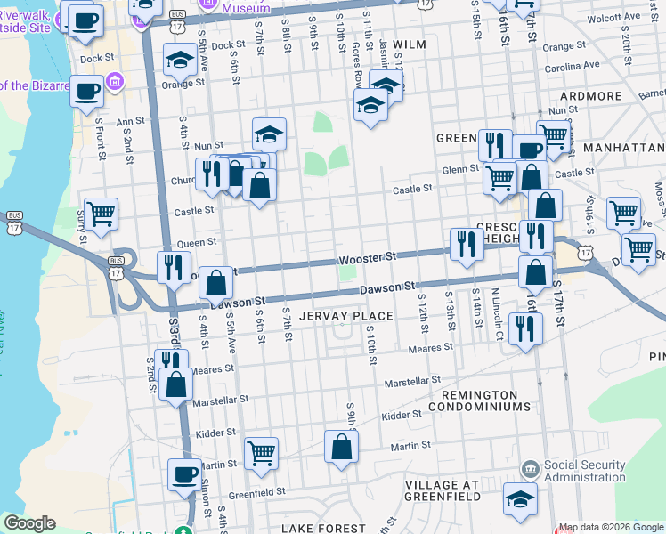 map of restaurants, bars, coffee shops, grocery stores, and more near 810 South 9th Street in Wilmington