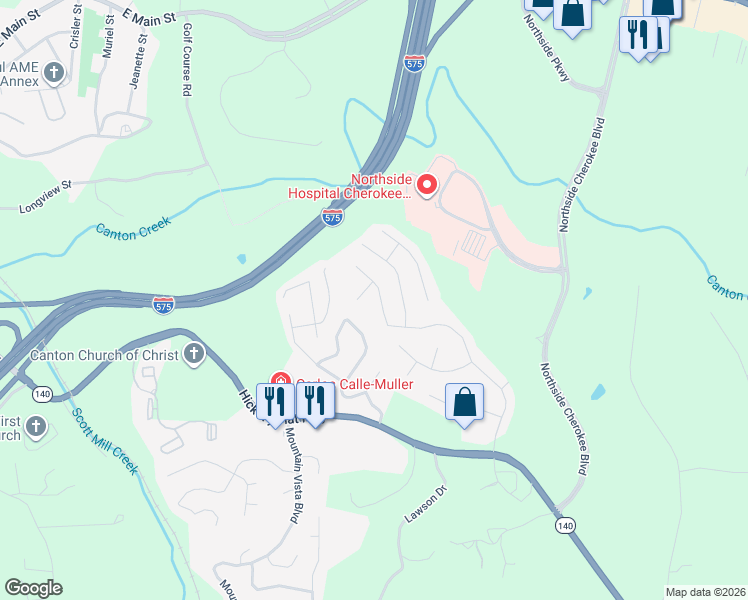 map of restaurants, bars, coffee shops, grocery stores, and more near 3777 Cherokee Overlook Drive in Canton