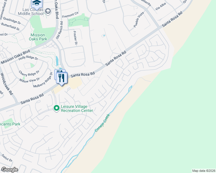 map of restaurants, bars, coffee shops, grocery stores, and more near 33107 Village 33 in Camarillo