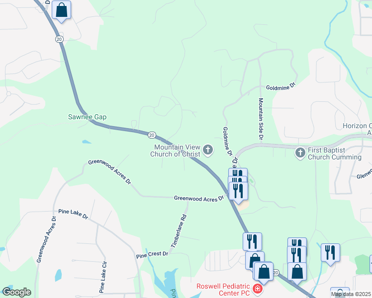 map of restaurants, bars, coffee shops, grocery stores, and more near 636 Canton Road in Cumming