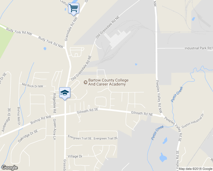 map of restaurants, bars, coffee shops, grocery stores, and more near 79 Cottage Walk Northwest in Cartersville