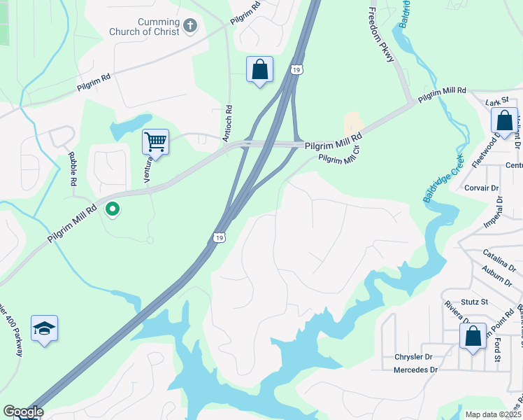 map of restaurants, bars, coffee shops, grocery stores, and more near 1840 Pilgrim Mill Circle in Cumming