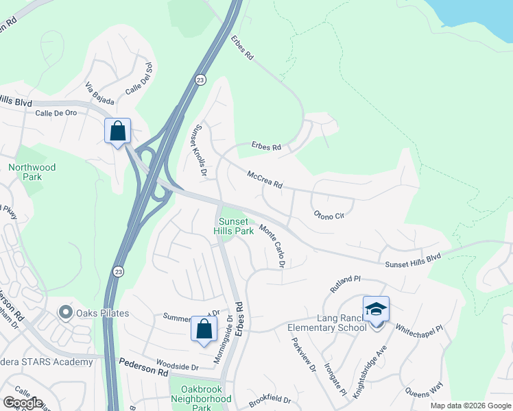 map of restaurants, bars, coffee shops, grocery stores, and more near 2154 Boe Cir in Thousand Oaks