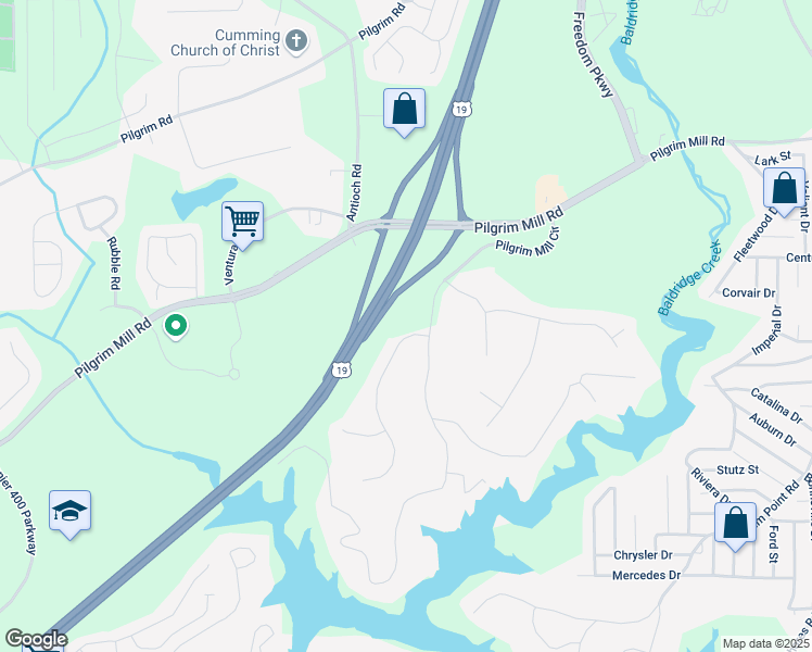 map of restaurants, bars, coffee shops, grocery stores, and more near 1840 Pilgrim Mill Circle in Cumming