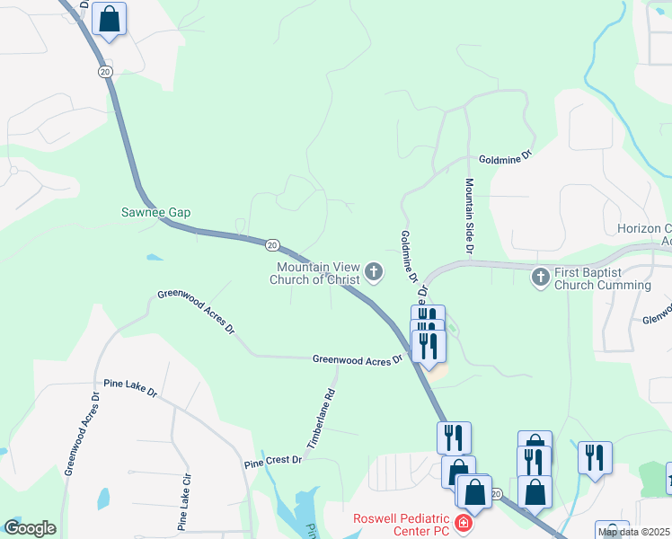 map of restaurants, bars, coffee shops, grocery stores, and more near 636 Canton Road in Cumming