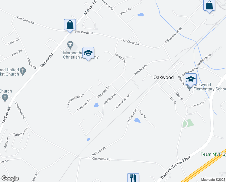 map of restaurants, bars, coffee shops, grocery stores, and more near 4205 Terry Street in Oakwood