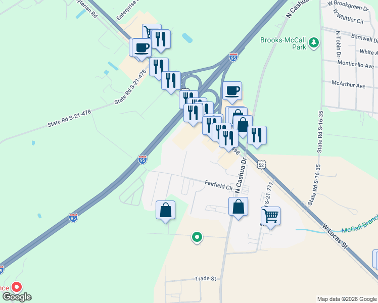 map of restaurants, bars, coffee shops, grocery stores, and more near 1516 Davis Road in Florence