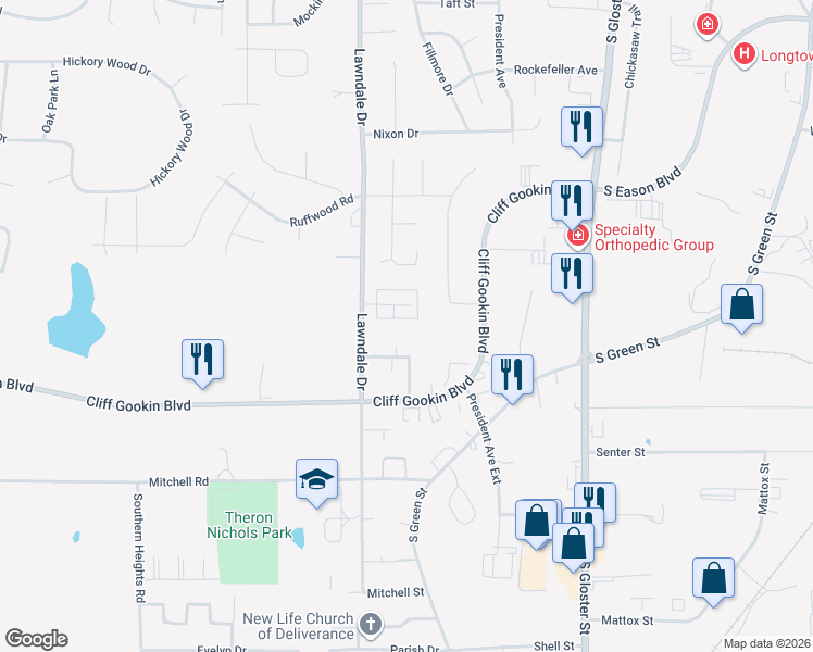 map of restaurants, bars, coffee shops, grocery stores, and more near 1235 Winwood Cove in Tupelo