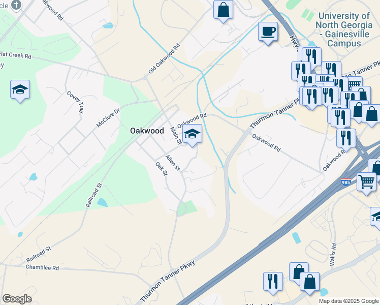 map of restaurants, bars, coffee shops, grocery stores, and more near 4500 Allen Street in Oakwood