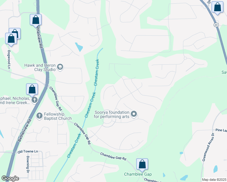 map of restaurants, bars, coffee shops, grocery stores, and more near 2925 Coach River Way in Cumming