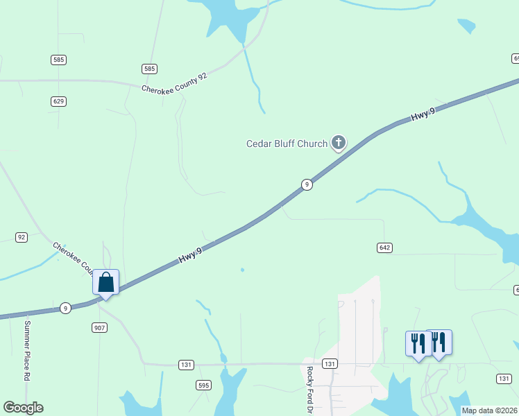 map of restaurants, bars, coffee shops, grocery stores, and more near 8725 Alabama 9 in Cedar Bluff
