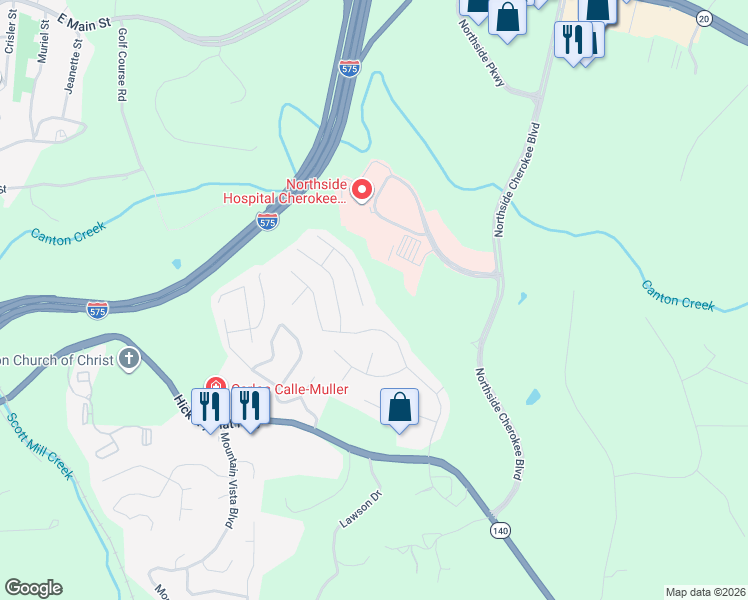 map of restaurants, bars, coffee shops, grocery stores, and more near 834 Overlook Trail in Canton