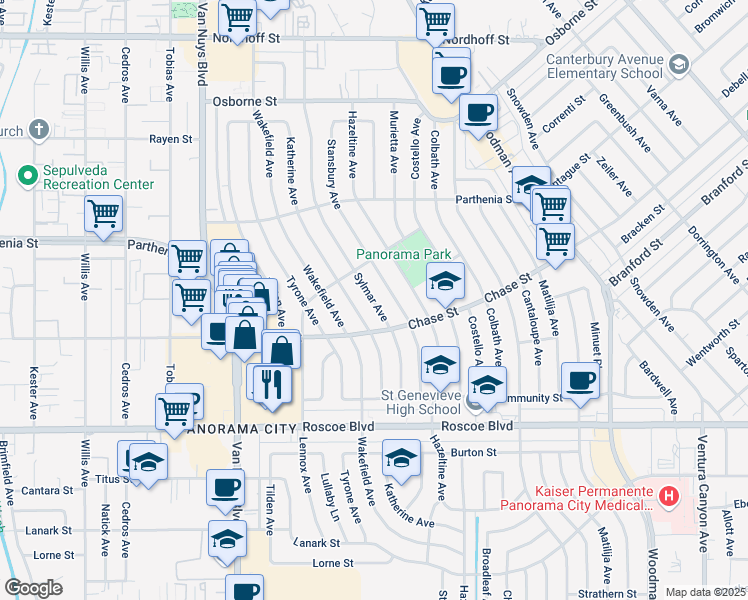 map of restaurants, bars, coffee shops, grocery stores, and more near in Los Angeles