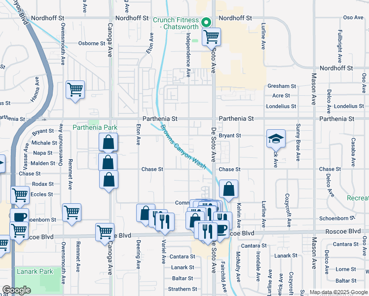 map of restaurants, bars, coffee shops, grocery stores, and more near 8526 Morningstar Lane in Los Angeles