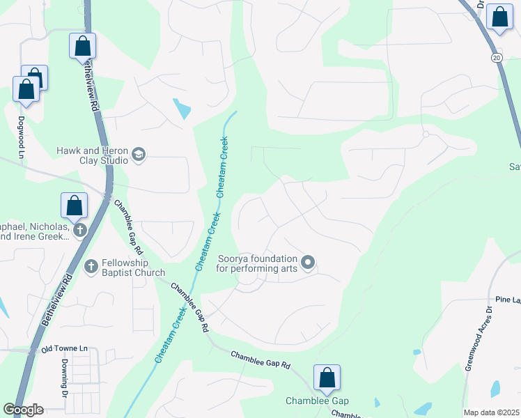 map of restaurants, bars, coffee shops, grocery stores, and more near 2925 Coach River Way in Cumming