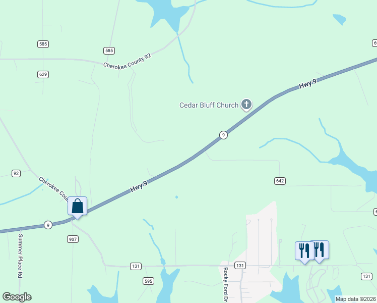 map of restaurants, bars, coffee shops, grocery stores, and more near 8725 Alabama 9 in Cedar Bluff