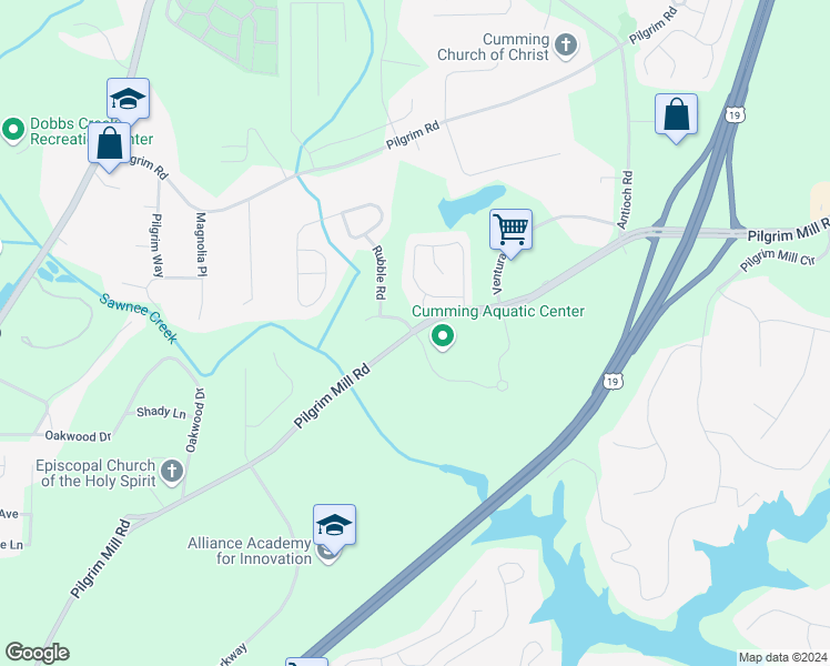 map of restaurants, bars, coffee shops, grocery stores, and more near 1100 Pilgrim Mill Road in Cumming