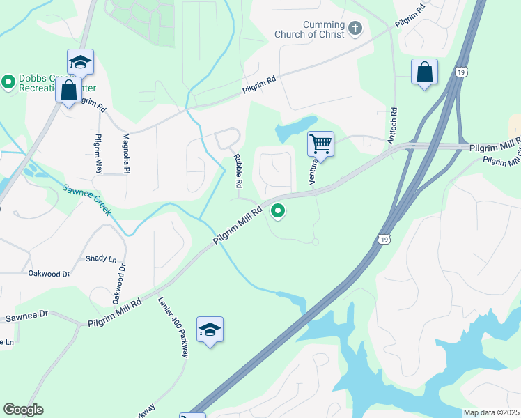 map of restaurants, bars, coffee shops, grocery stores, and more near 1100 Pilgrim Mill Road in Cumming