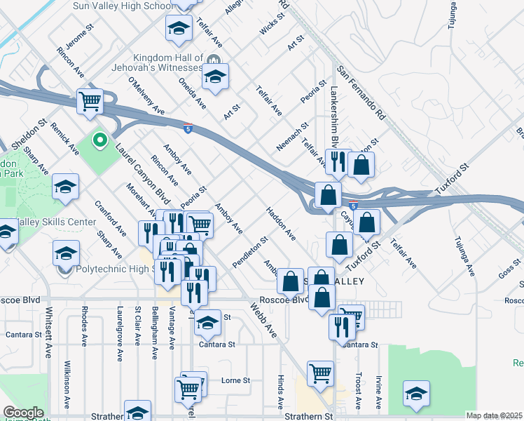 map of restaurants, bars, coffee shops, grocery stores, and more near 11907 Rialto Street in Los Angeles