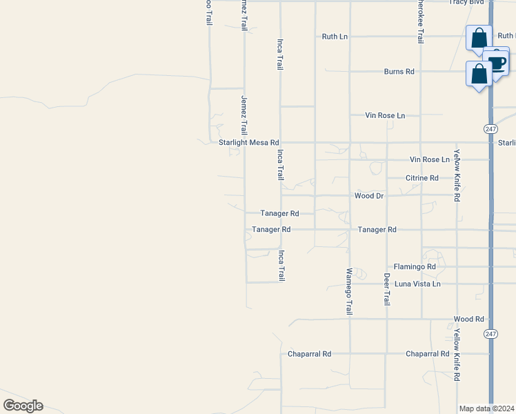 map of restaurants, bars, coffee shops, grocery stores, and more near Jemez Trail in Yucca Valley