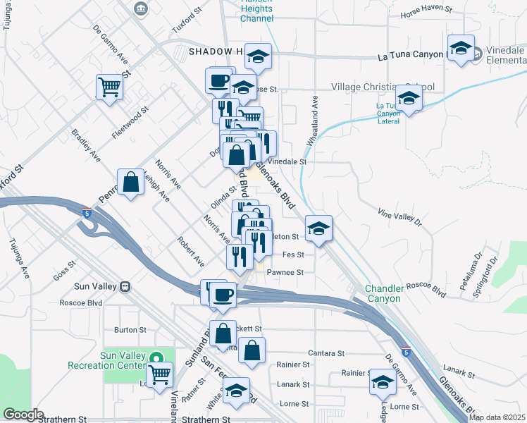map of restaurants, bars, coffee shops, grocery stores, and more near 10730 New Haven Street in Los Angeles