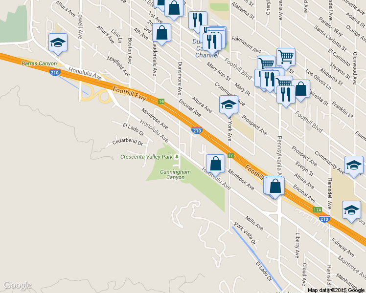 map of restaurants, bars, coffee shops, grocery stores, and more near 4007 Willalee Avenue in Glendale